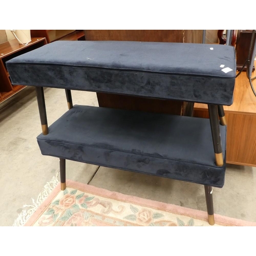 Pair Long Blue Upholstered Stools