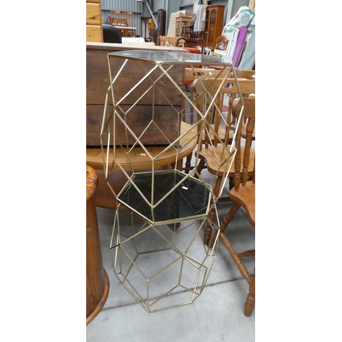 3334 - Pair Metal & Glass Octagonal Tables