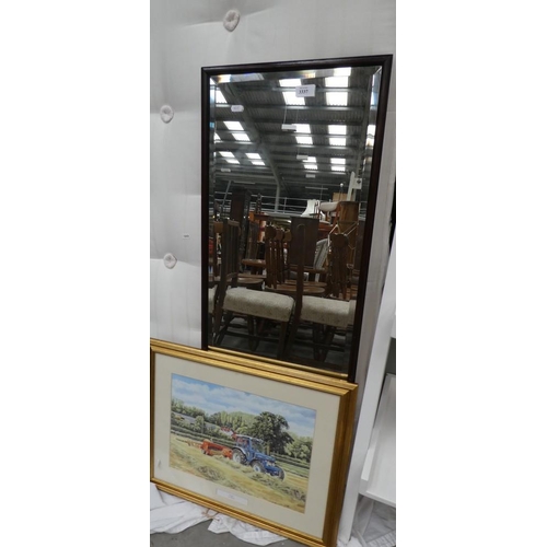 3337 - Mahogany Wall Mirror & Gilt Framed Print