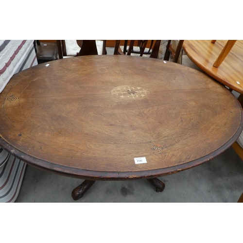 3342 - Victorian Mahogany Inlaid Pedestal Breakfast Table