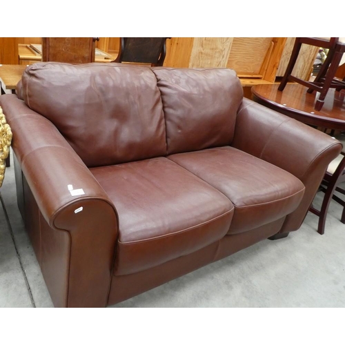 3356 - Brown Leather 2 Seat Sofa