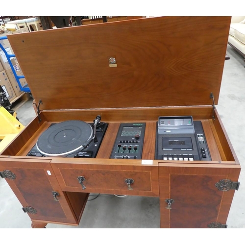 3377 - Mahogany Cased Record Player & Cassette Player