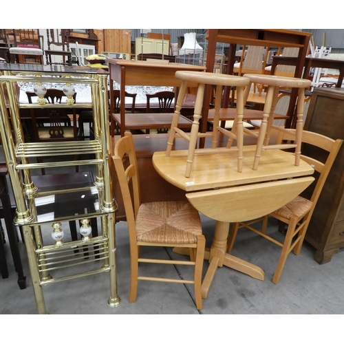 3393 - Beech Kitchen Table, 2 Chairs, 2 Stools & 2 Lamp Tables