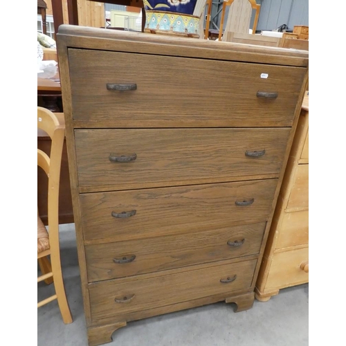 3395 - Vintage Oak 5 Drawer Chest