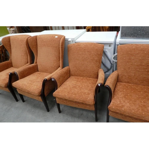 3444 - 4 Mahogany Framed Upholstered Fireside Chairs