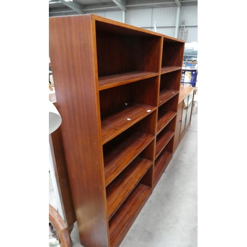 3466 - Pair of Mahogany Fixed Shelf Bookcases & Mahogany Slide Door Bookcase