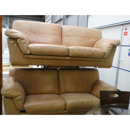 3569 - Pair Of Italian Tan Leather 3 Seat Sofas