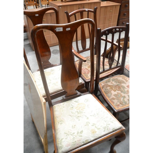 3026 - 2 Inlaid Edwardian Handchairs, 2 Queen Anne Leg Dining Chairs & Modern Folding Table