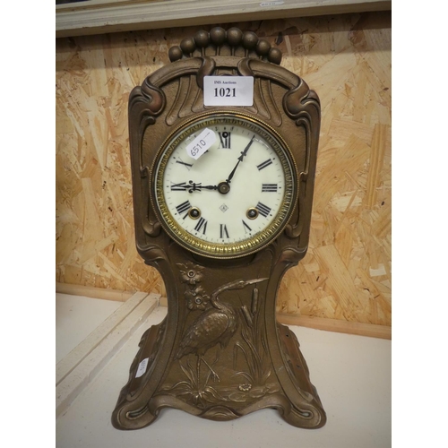 1021 - Ansonia Clock Company New York Arts & Crafts Metal Mantel Clock.