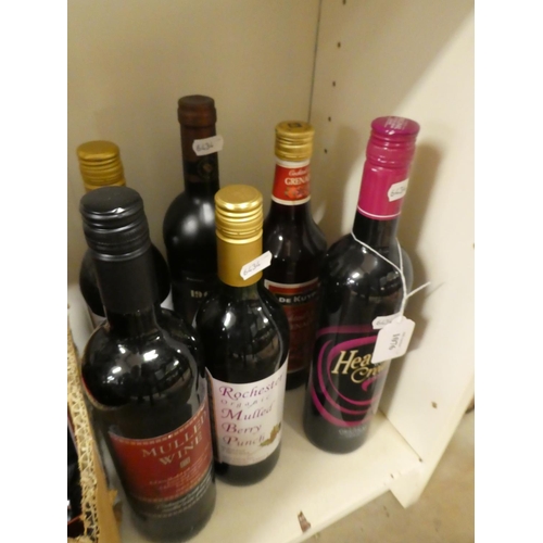 1076 - Six Bottles - Three Mulled Wine, Grenadine, Red Wine & Liqueur.