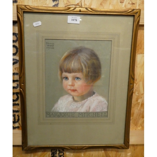 1078 - Framed Pastel Drawing of a Young Child by Donald Wood, dated 1938, approx 22 x 27cm.