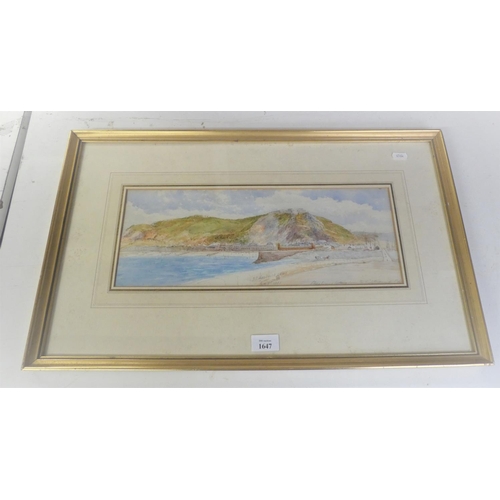 1647 - Framed Watercolour Cherbourg by J J Hardwick ARSW, Tall Ships in Harbour, approx 43 x 16cm.