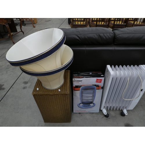 3254 - 2 Electric Heaters, Lloyd Loom Linen Box and 2 Lamp Shades