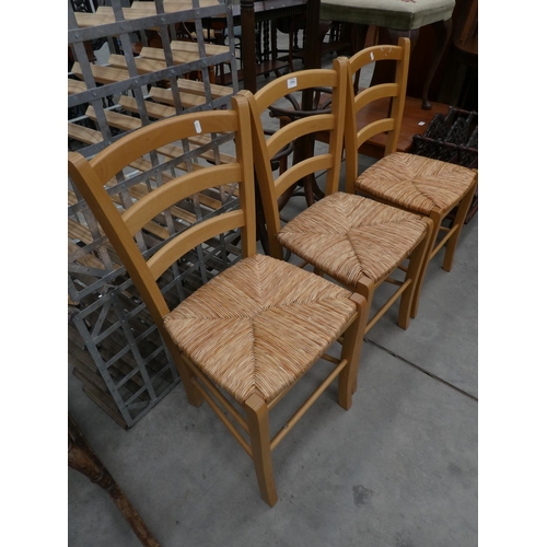 3316 - Set of 3 Beech Rush Seated Dining Chairs