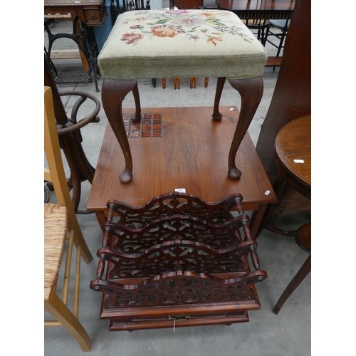 3317 - Vintage Teak Coffee Table, Stool and Reproduction Canterbury