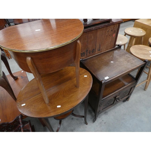 3318 - Oak Trolley, Mahogany Table and a Vintage Teak Workbox