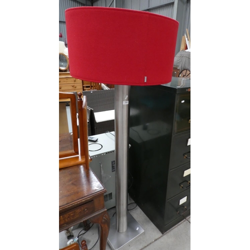 3361 - Stainless Steel Standard Lamp with Red Shade