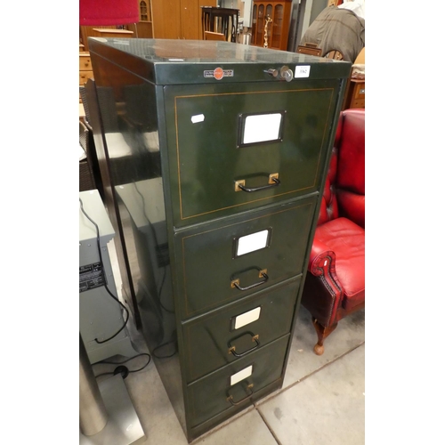 3362 - Vintage Metal 4 Drawer Filing Cabinet with Key by Roneo