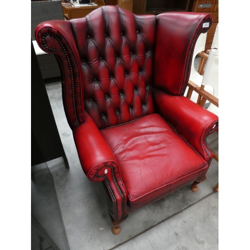 3363 - Oxblood Leather Button Back Wingback Armchair