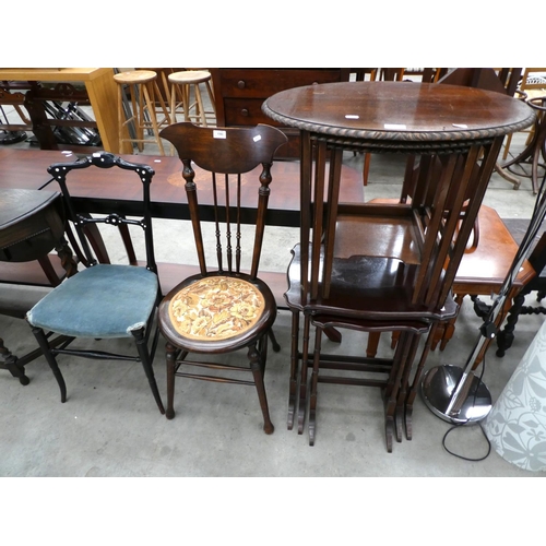 3381 - 2 Mahogany Nest of 3 Tables, Mahogany Chair and Ebonised Chair