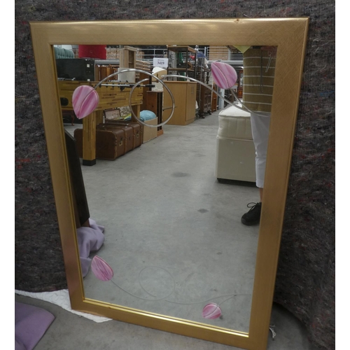 3419 - Modern Gilt Framed Mirror with Etched Decoration