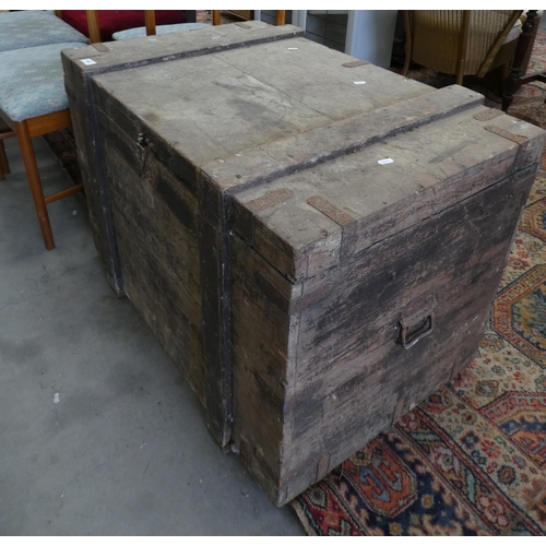 3462 - Large Metal Bound Wooden Trunk with Tin Liner.