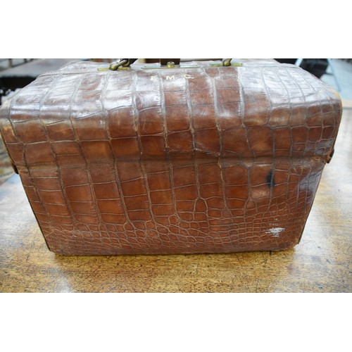 1382 - Large Crocodile Skin Gladstone Style Dressing Case.