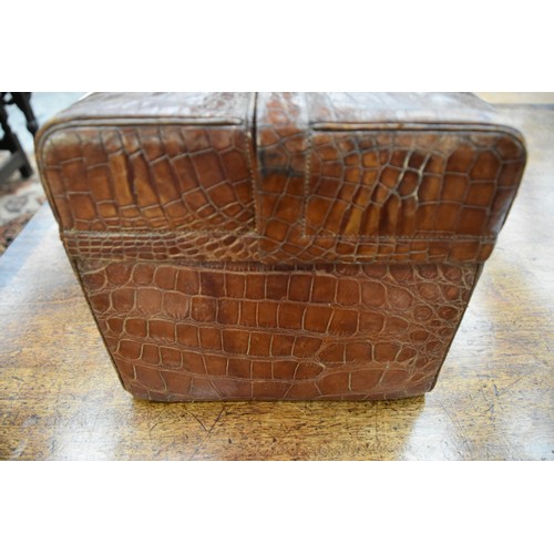 1382 - Large Crocodile Skin Gladstone Style Dressing Case.