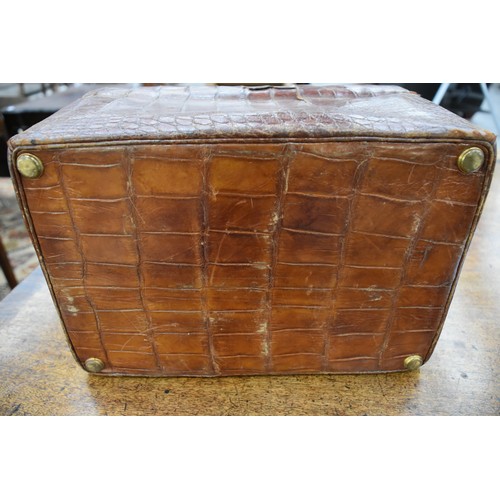 1382 - Large Crocodile Skin Gladstone Style Dressing Case.