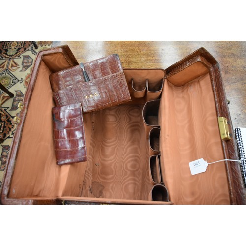 1382 - Large Crocodile Skin Gladstone Style Dressing Case.