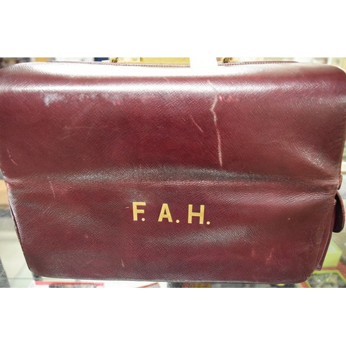 2095 - Maroon Coloured Leather Gladstone Type Bag, made by H. Greaves New Street Birmingham.