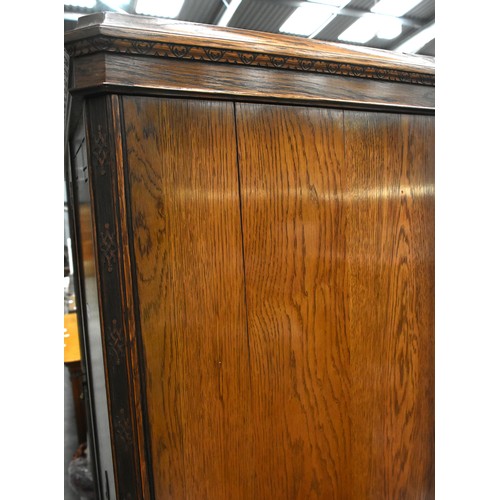 3049 - Edwardian Oak Mirror Door Wardrobe, Dressing Chest & Chest