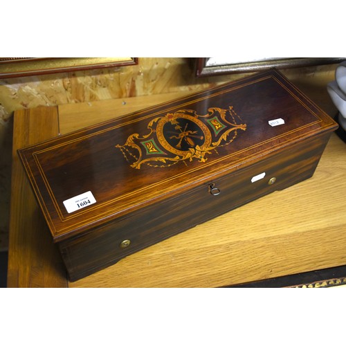 1604 - Swiss Music Box by Nicole Freres Geneve, Inlaid Simulated Rosewood Case, 6 Airs, serial no 35825, me... 