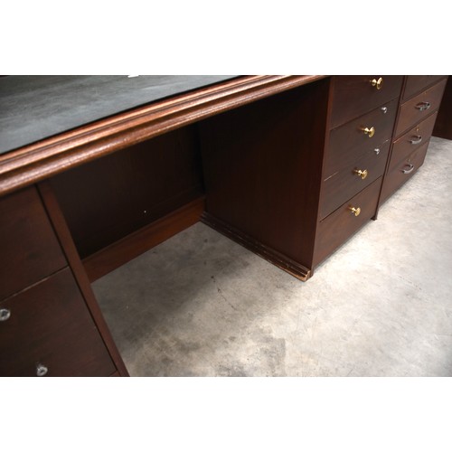 3208 - Vintage Teak Kneehole Desk with Faux Leather Top - 184cm across, 74cm deep, 114cm at highest point, ... 