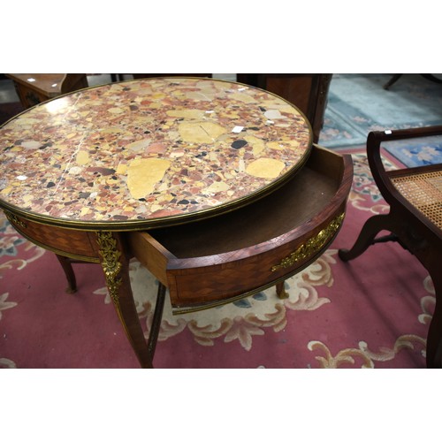 3115 - French Kingwood &b Satinwood Inlaid Centre Table with Marble Top and Decorative Ormolu Mounts, open ... 