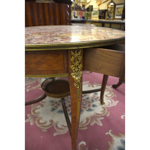 3115 - French Kingwood &b Satinwood Inlaid Centre Table with Marble Top and Decorative Ormolu Mounts, open ... 