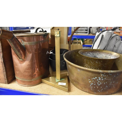 121 - Brass Jelly Pan, Lamp Base, Copper Watering Pan etc