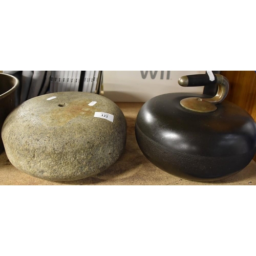 122 - 2 Vintage Curling Stones - 1 with Handle 1 with no  Handle