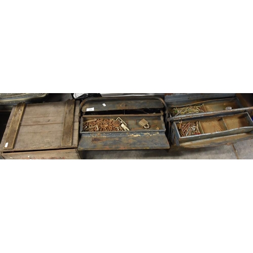 138 - 2 Metal Tool Boxes & Contents and a Vintage Pine Box