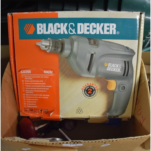 164 - Box Black & Decker Drill, Hand Tools etc