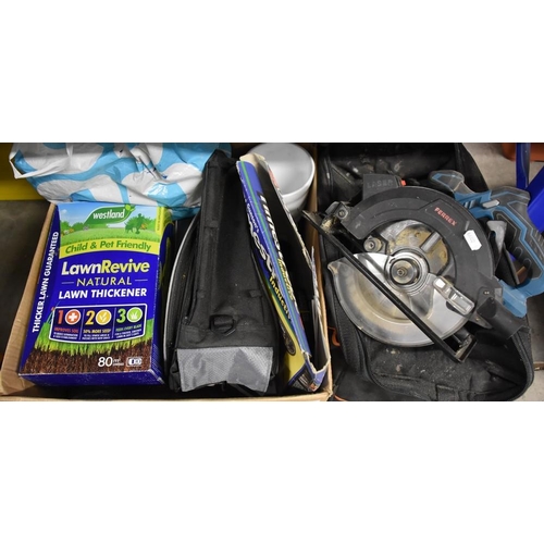 189 - 2 Boxes - Circular Saw, Lawn Thickener etc