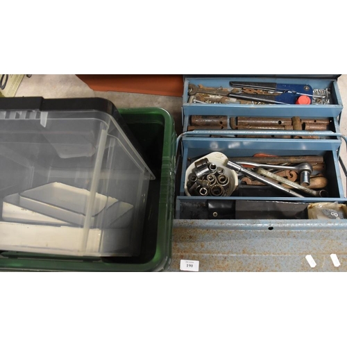 190 - Metal Tool Box & Contents, Storage Boxes, Enamel Trays