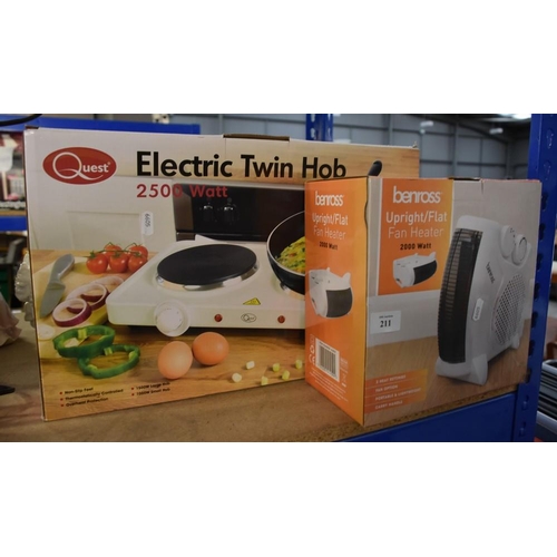 211 - 2000w Electric Fan Heater and Electric 2500w Twin Hob