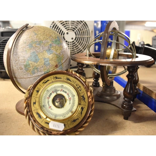 247 - Vintage Terrestrial Globe, Barometer and an Astrological Globe