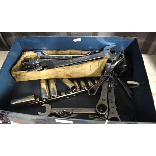 27 - Metal Tool Box with Spanners, Sockets etc