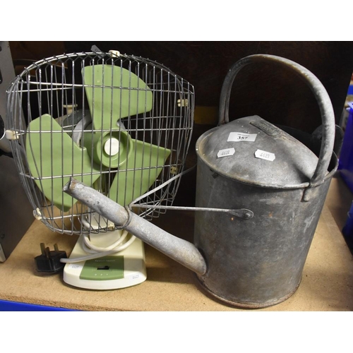 357 - Vintage Electric Fan and a Galvanised Watering Can