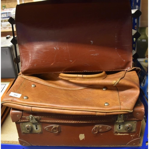 394 - 3 Vintage Leather Cases and a Wine Rack