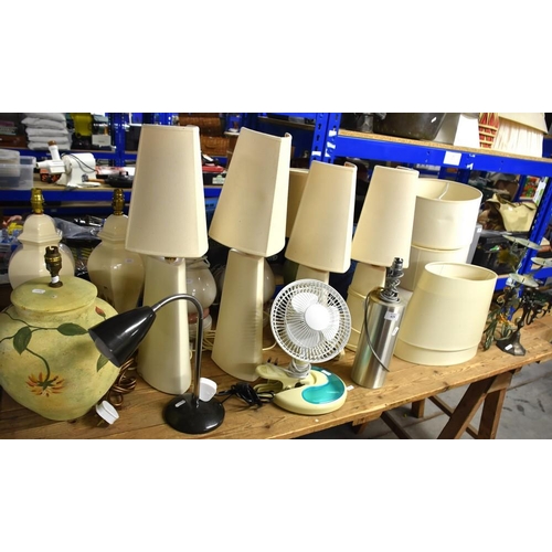 429 - 12 Table Lamps, Shades, Electric Fan, Candlesticks etc