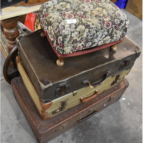 492 - Vintage Stool, Mirror and 3 Suitcases