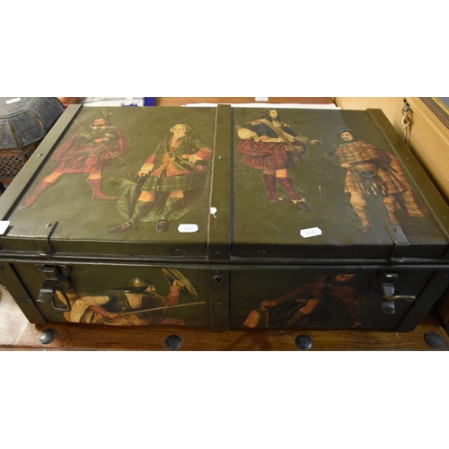 588 - Vintage Ammo Box Decorated with Decoupage Highland Figures